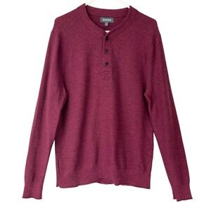 Bonobos Burgundy Heather Merino Wool Henley Sweater XL Slim 3-Button Long Sleeve